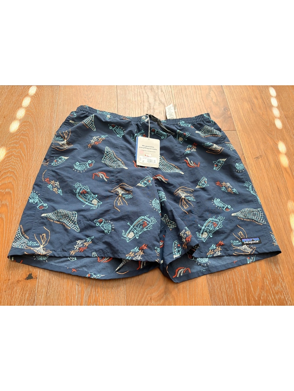 Patagonia Baggies Longs Men's Clean Currents Navy Swim Shorts L NWT